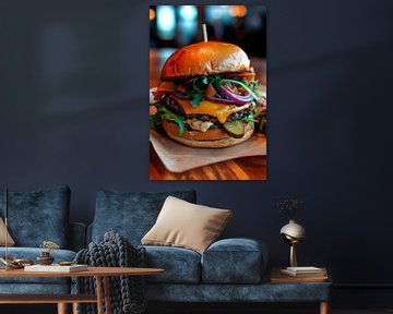 Sappige hamburger met cheddar en groenten van Poster Art Shop