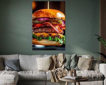 Sappige hamburger met spek en kaas van Poster Art Shop