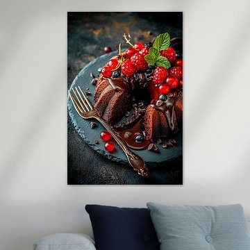 Chocolate cake with berry topping by Poster Art Shop