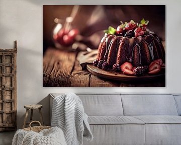 Chocoladetaart met bessendecoratie van Poster Art Shop