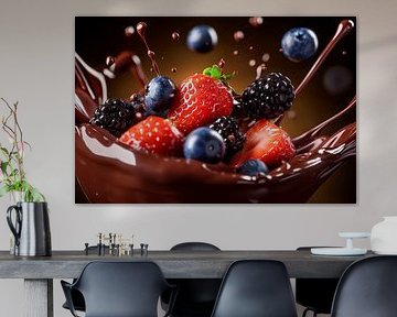 Chocolate drizzle with fresh berries by Poster Art Shop
