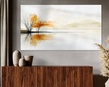 Zwei Bäume im herbstlichen Spiegelbild von Frank Heinz