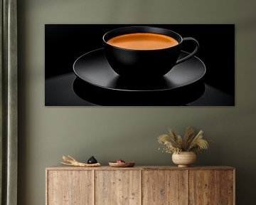 Zwarte beker met warme drank van Poster Art Shop