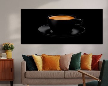 Zwart kopje met gestoomde koffie - Minimalist van Poster Art Shop