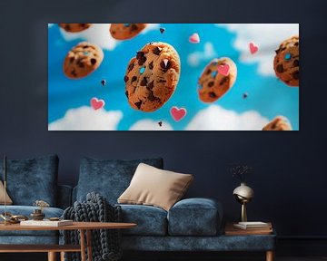Zwevende koekjes met kleurrijke hartjes van Poster Art Shop