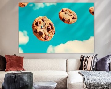Zwevende koekjes voor een blauwe lucht van Poster Art Shop