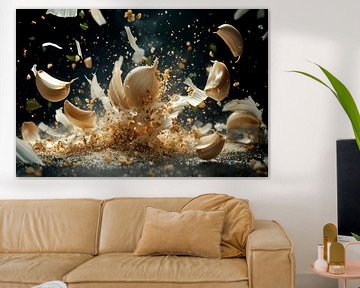 Spraying garlic cloves in motion by Poster Art Shop