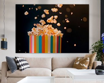 Bubbelende popcorn in een kleurrijke beker van Poster Art Shop