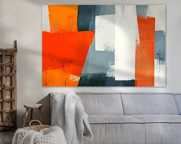 Abstracte kleurencompositie in oranje en grijs van Poster Art Shop