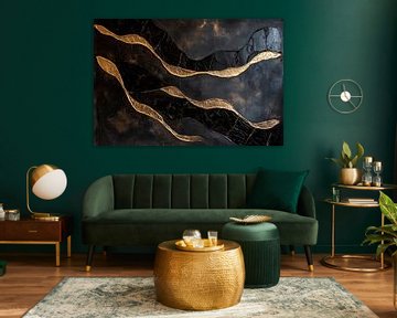 Abstract waves in black and gold by Poster Art Shop