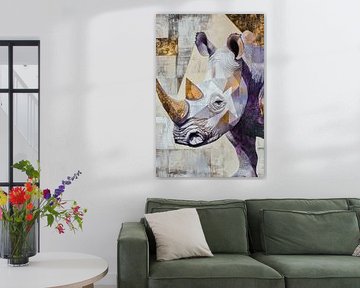 Abstract neushoornportret in kleurstraal van Poster Art Shop
