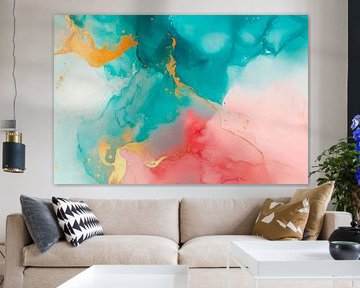 Watercolour art in soft colours and gold by Poster Art Shop