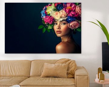 Floral wreath on delicate portrait models by Poster Art Shop