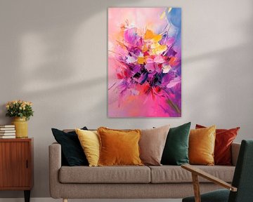 Kleurrijke explosie van bloemen in acrylverf van Poster Art Shop