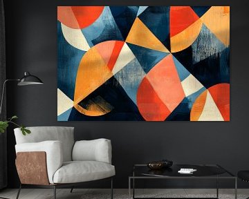 Colourful geometric shapes on dark blue by Poster Art Shop