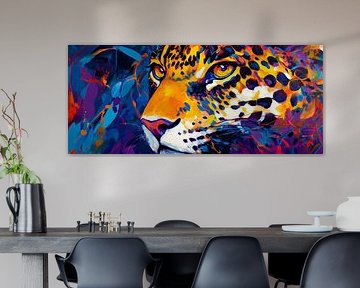 Colourful leopard head - Vibrant blaze of colour by Poster Art Shop