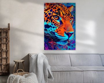Colourful jaguar head in neon style by Poster Art Shop