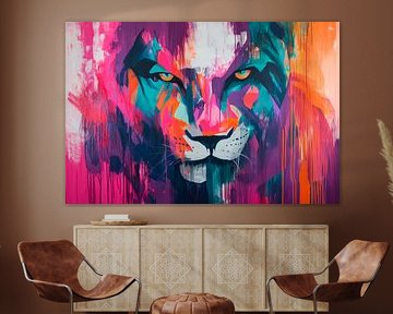 Colourful lion head in abstract style by Poster Art Shop