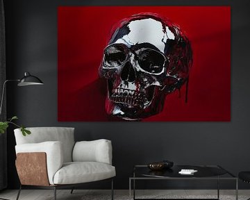 Chromatische schedel tegen een rode achtergrond van Poster Art Shop