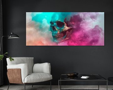Colourful skull motif in clouds of mist by Poster Art Shop