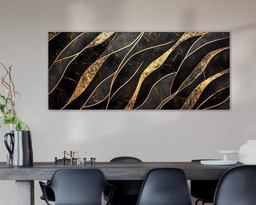 D'élégantes vagues dorées sur un fond sombre sur Poster Art Shop