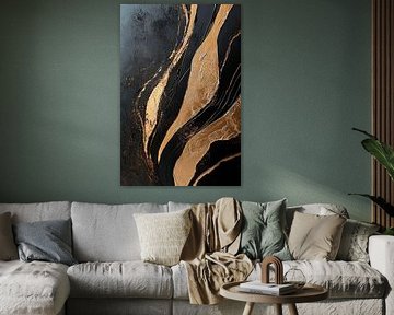 Elegante abstracte lijnen in zwart en goud van Poster Art Shop