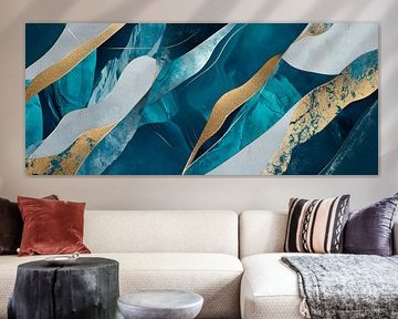 Colourful waves in blue and gold by Poster Art Shop