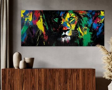 Kleurenexplosie: leeuwenportret in acryl van Poster Art Shop