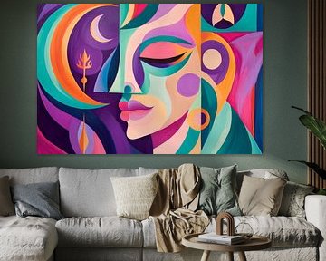 Coloured facial illustation with moon motifs by Poster Art Shop
