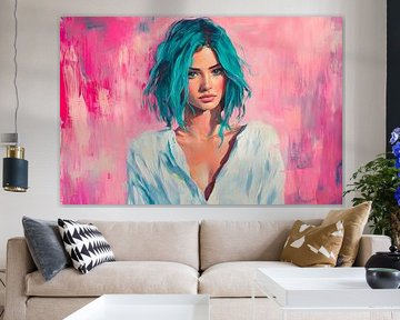Portrait féminin sur fond coloré sur Poster Art Shop