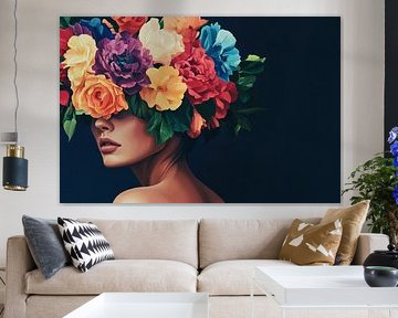 Woman with wreath of flowers in portrait style by Poster Art Shop