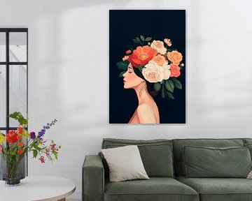 Vrouw met bloemenkroon - Elegant en kleurrijk van Poster Art Shop