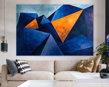 Geometrische Berge in Blau und Orange von Poster Art Shop