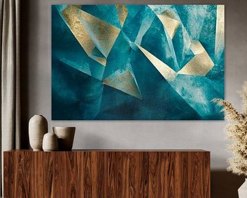 Geometric composition in blue and gold by Poster Art Shop