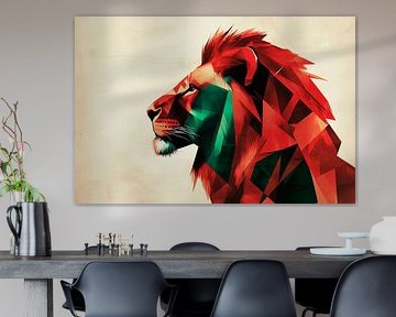Geometric lion in powerful colours by Poster Art Shop