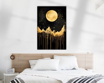 Golden mountains under the full moon by Poster Art Shop