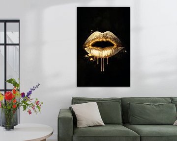 Golden lips in the dark - glamorous and stylish by Poster Art Shop