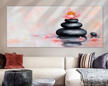 Lotusbloesem op stenen - Zen-sfeer van Poster Art Shop