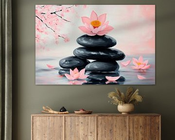 Lotusbloesems weerspiegelen op Zen-stenen van Poster Art Shop