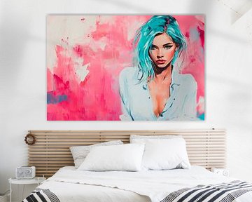 Portrait of a woman with a colourful background by Poster Art Shop