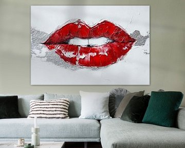 Red lips on a grey background - Artful by Poster Art Shop
