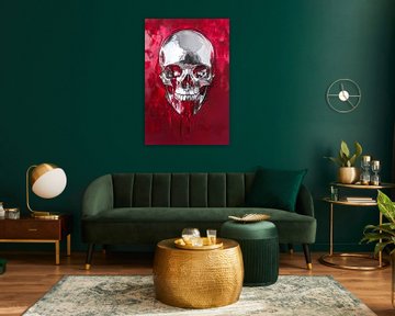 Glinsterende schedel met rode achtergrond van Poster Art Shop