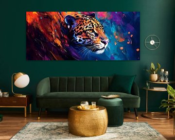 Schillernder Leopard im Farbrausch von Poster Art Shop