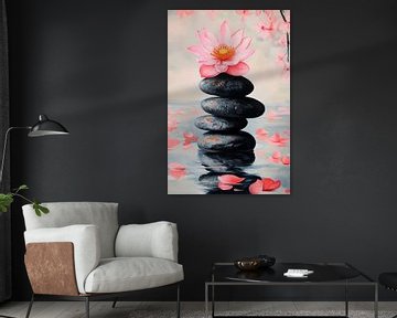 Lotusbloesem op stenen - vrede en harmonie van Poster Art Shop