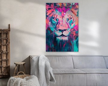 Colourful lion head in abstract style by Poster Art Shop