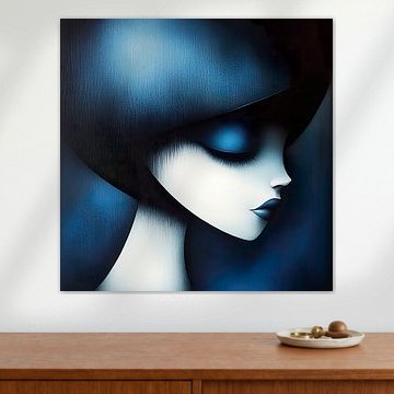 Gelassene Muse; Minimalistisches Porträt in magischem Blau