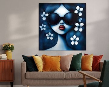Blossom Muse; a minimalist portrait in shades of blue by Lauri Creates