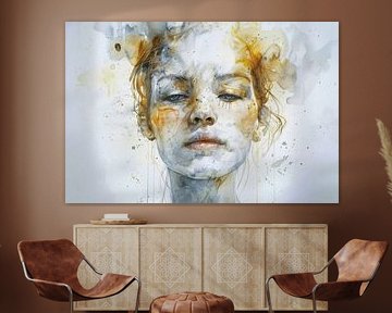 Watercolor painting of a beautiful young woman in soft colors and earth tones -  by Peter Pen Drawings and Paintings