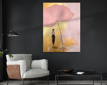 Japandi, femme et fleur de lotus en rose et or sur Caroline Guerain