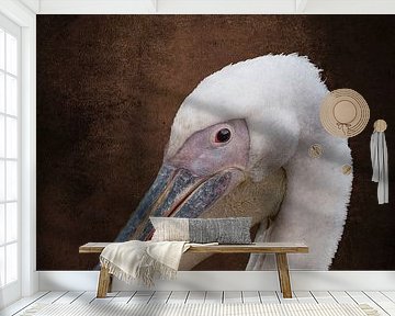 Majestic Rest Pelican Portrait Terracotta Brown by Femke Ketelaar
